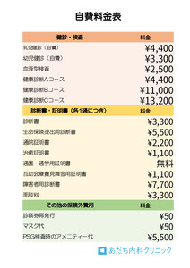 自費料金表